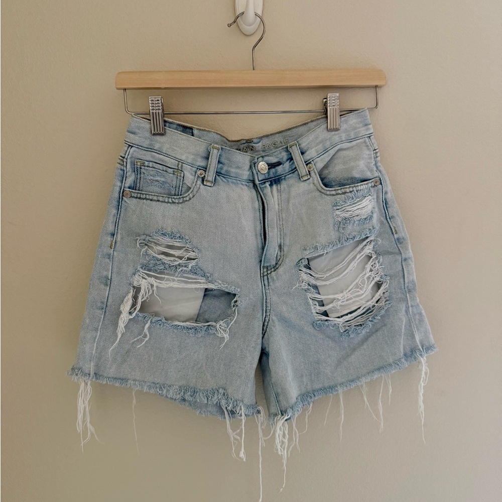 Distressed Light Blue Denim Shorts